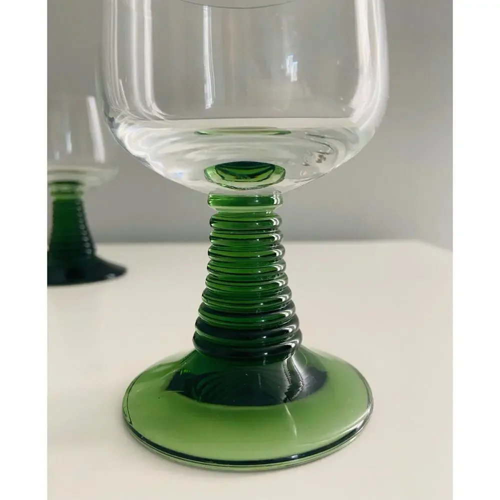 Vintage German Roemer MCM Green Beehive Stem Cordial Glasses, Set of 3